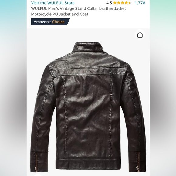 Brand New WULFUL Men's Vintage Stand Collar Leather Jacket Motorcycle PU Jacket - Picture 6 of 8